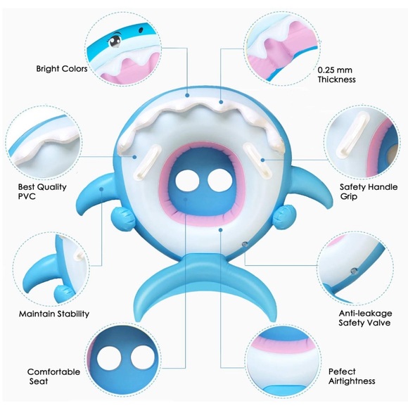 Baby Float Swimming Pool Toddler Floaties with Inflatable Canopy Shark 6-36 M - Picture 7 of 9